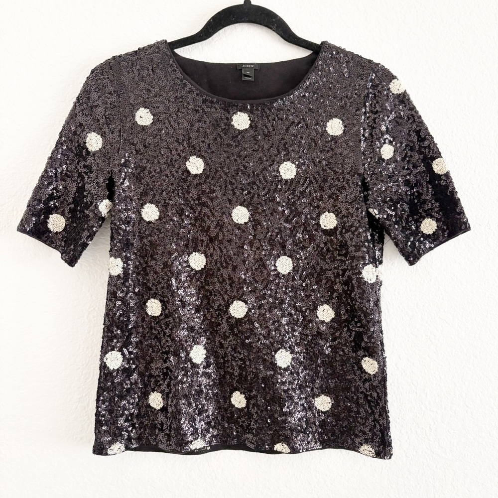 J. Crew Black and White Polka Dot Sequin Blouse Size XS